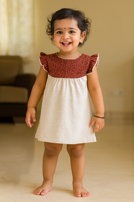 Girls Cotton Trendy Frill Sleeve Frock