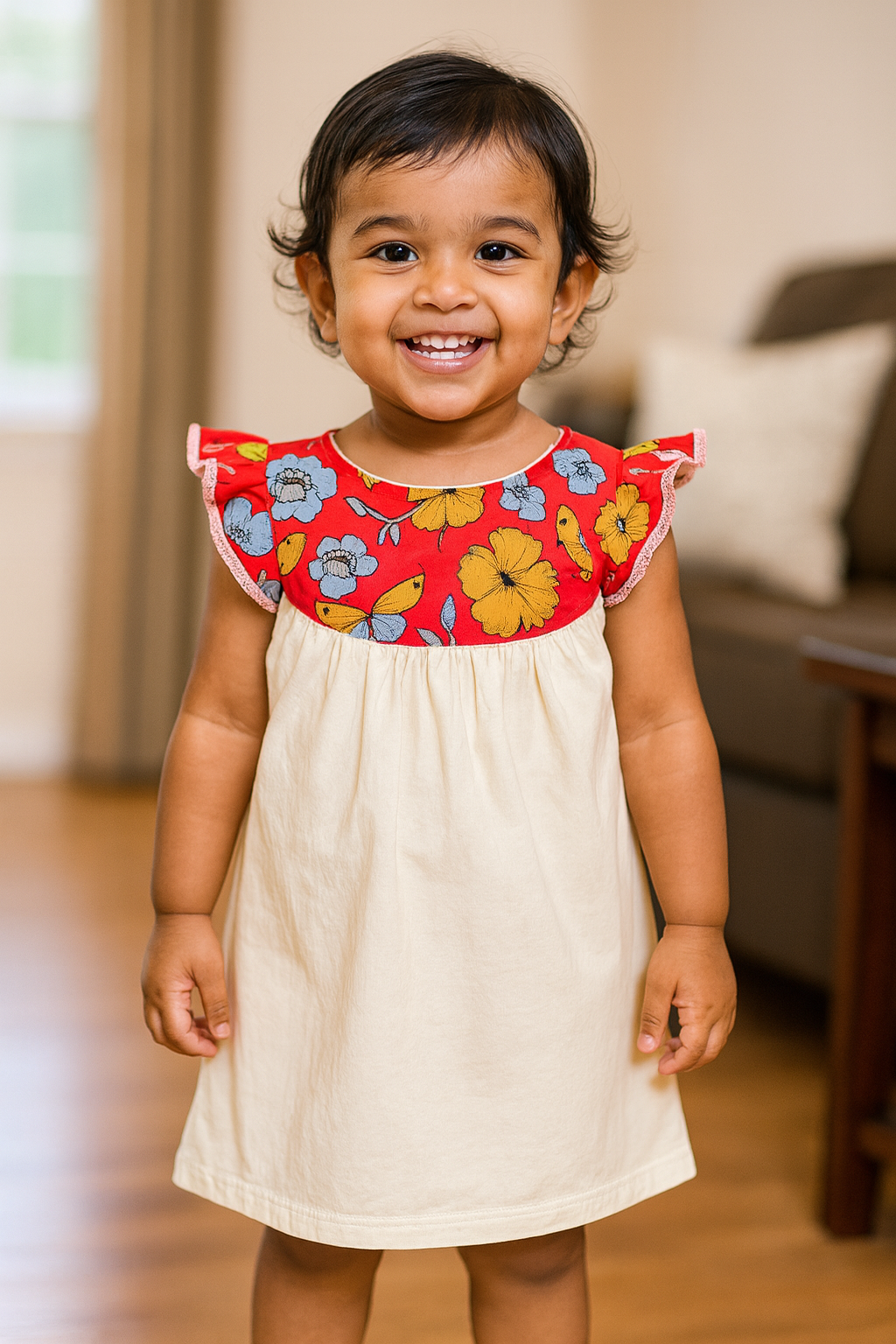 Girls Cotton Trendy Frill Sleeve Frock