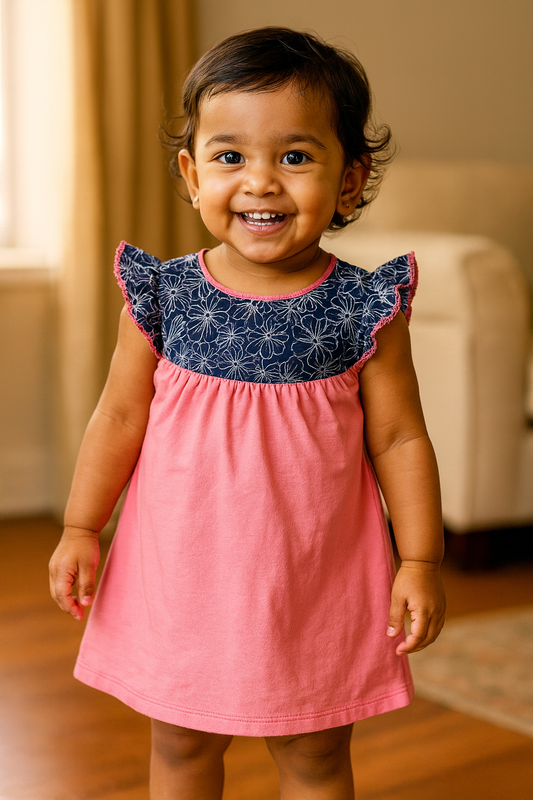 Girls Cotton Trendy Frill Sleeve Frock