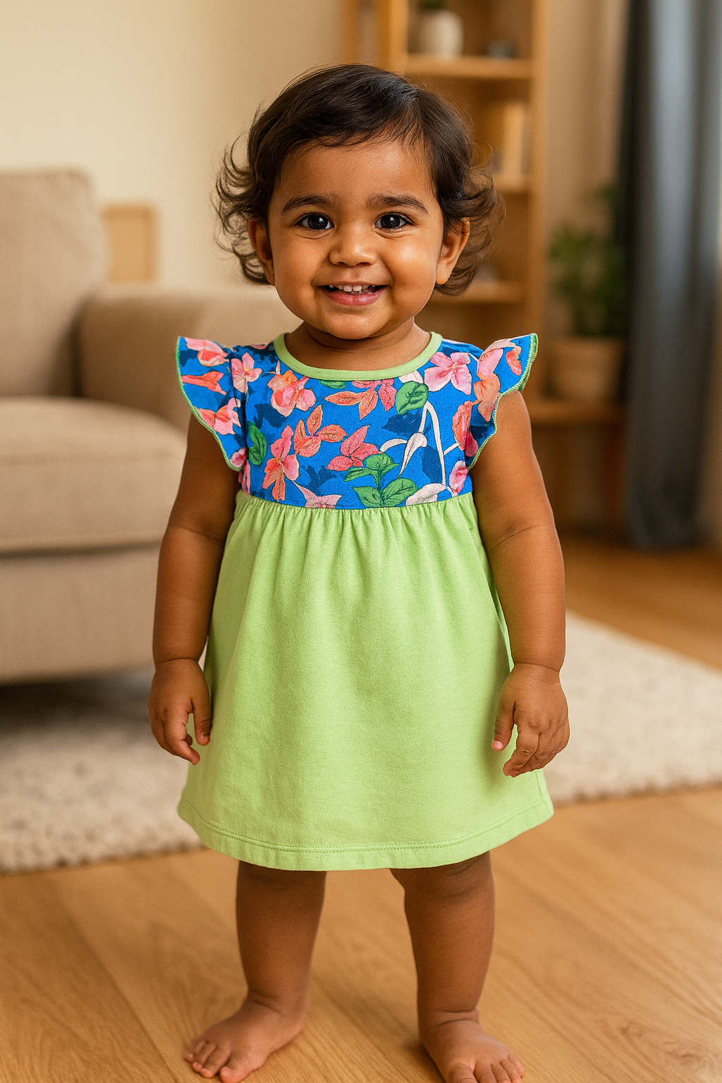 Girls Cotton Trendy Frill Sleeve Frock