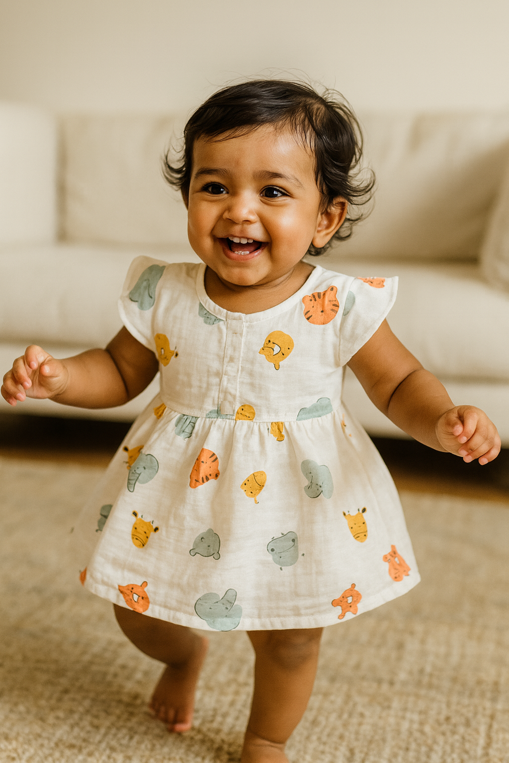 Organic Cotton Muslin Frill Sleeve Frock