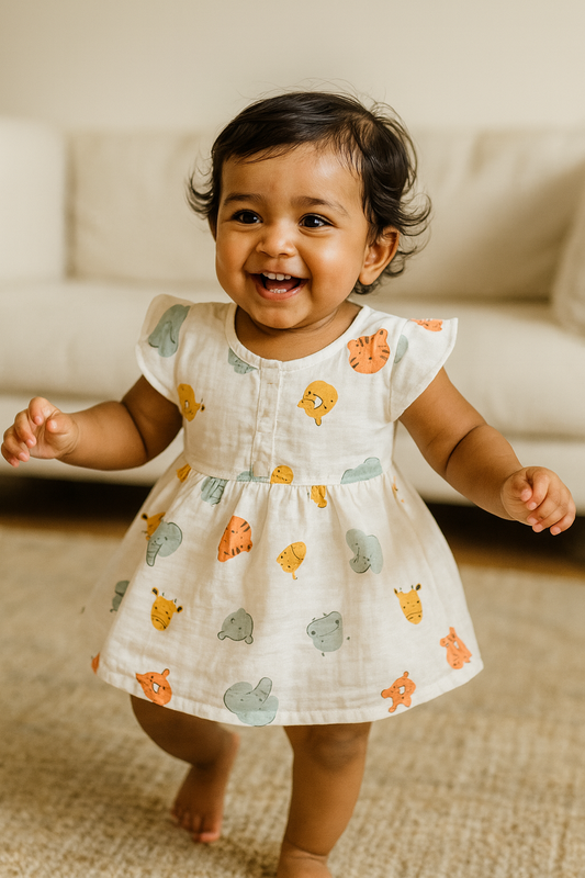 Organic Cotton Muslin Frill Sleeve Frock