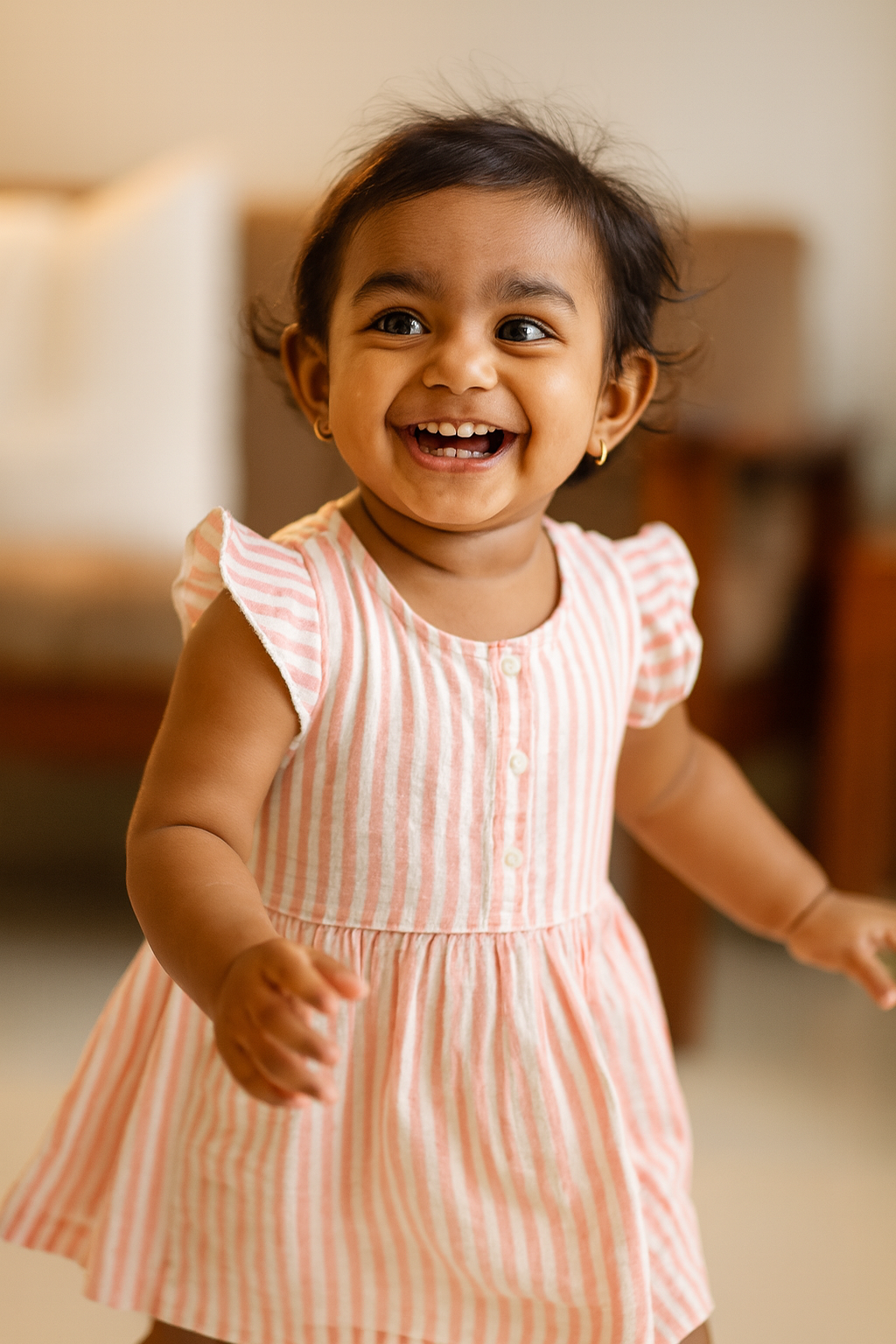 Organic Cotton Muslin Frill Sleeve Frock