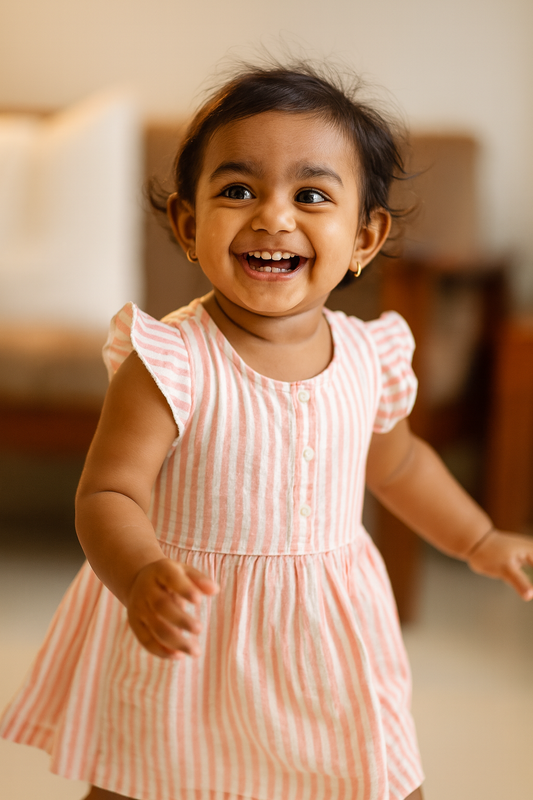 Organic Cotton Muslin Frill Sleeve Frock