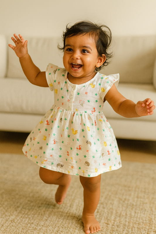 Organic Cotton Muslin Frill Sleeve Frock