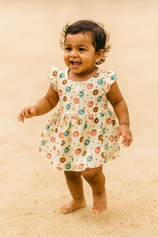 Organic Cotton Muslin Frill Sleeve Frock