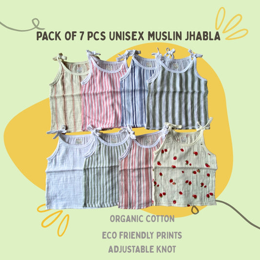 Organic Cotton Muslin Unisex Knot Jhabla Combo Pack of 7 pcs