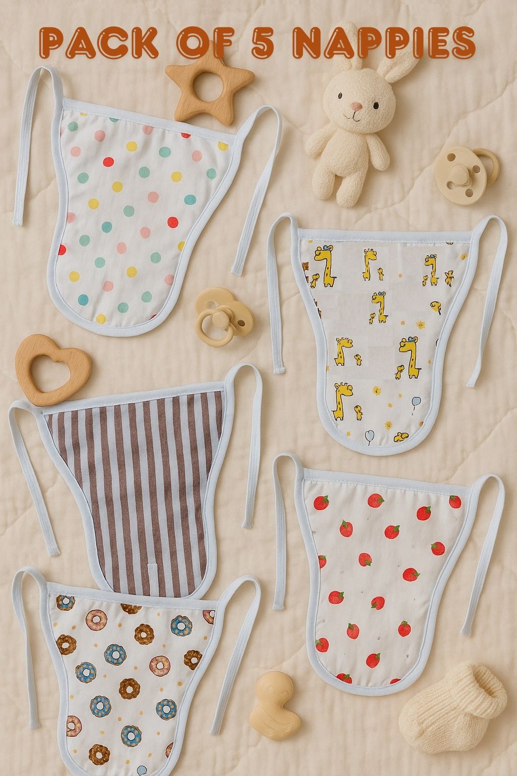 Organic Cotton Muslin Unisex 2 Layered Nappies Pack of 5 Pcs