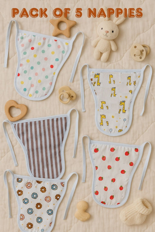 Organic Cotton Muslin Unisex 2 Layered Nappies Pack of 5 Pcs