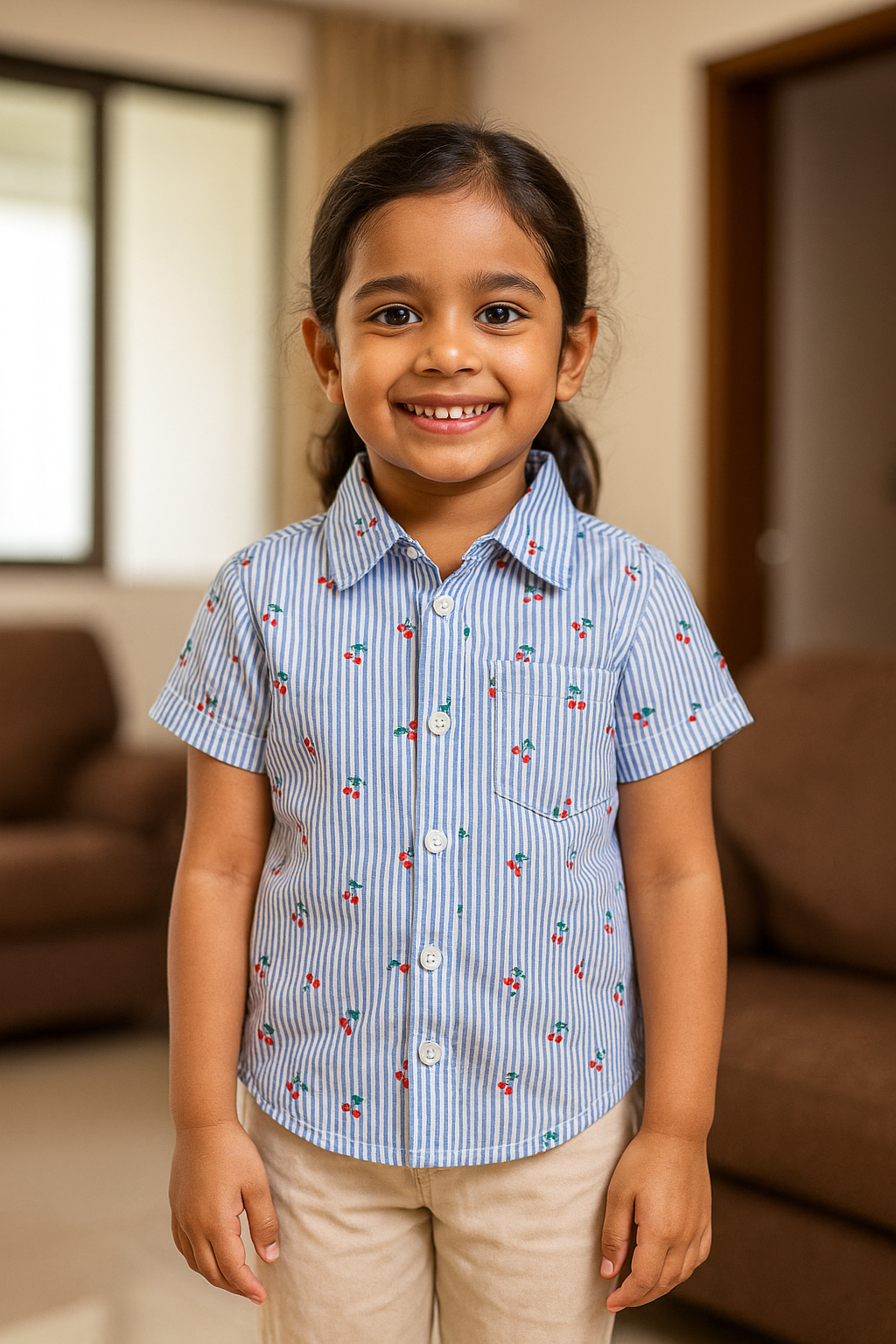 Unisex Kids Cotton Half Sleeve Woven Shirt IP15