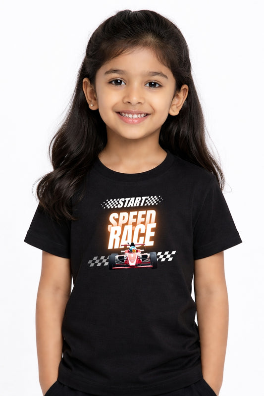Girls Racing Cotton T Shirt