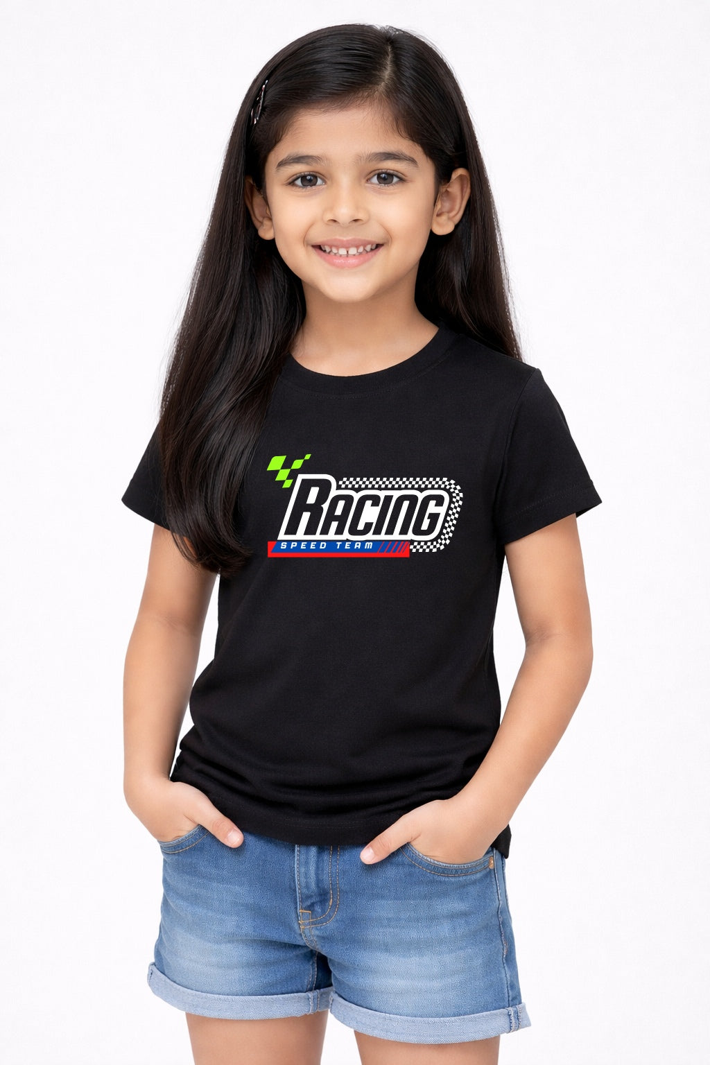 Girls Racing Cotton T Shirt
