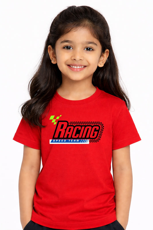 Girls Racing Cotton T Shirt