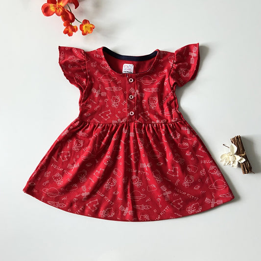 Girls Cotton Frill Sleeve Frock