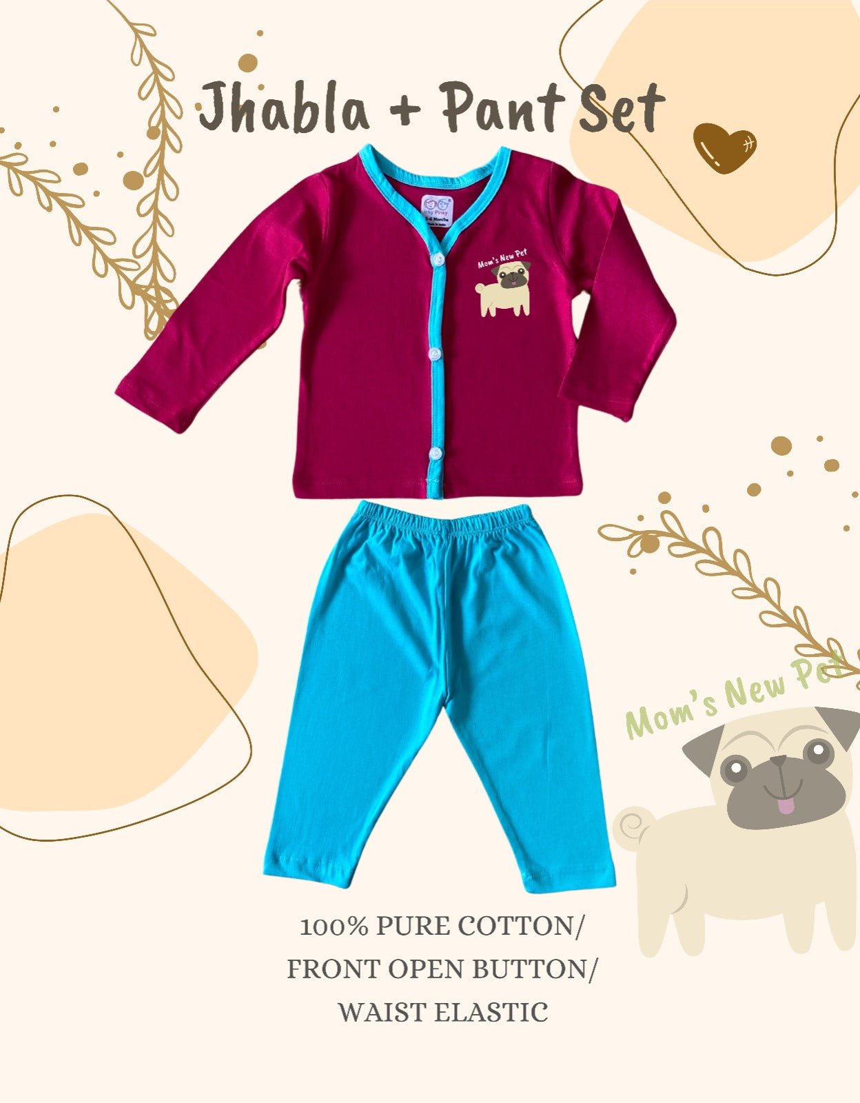 Unisex Printed Cotton Full Sleeve Jhabla + Pant Set IP12