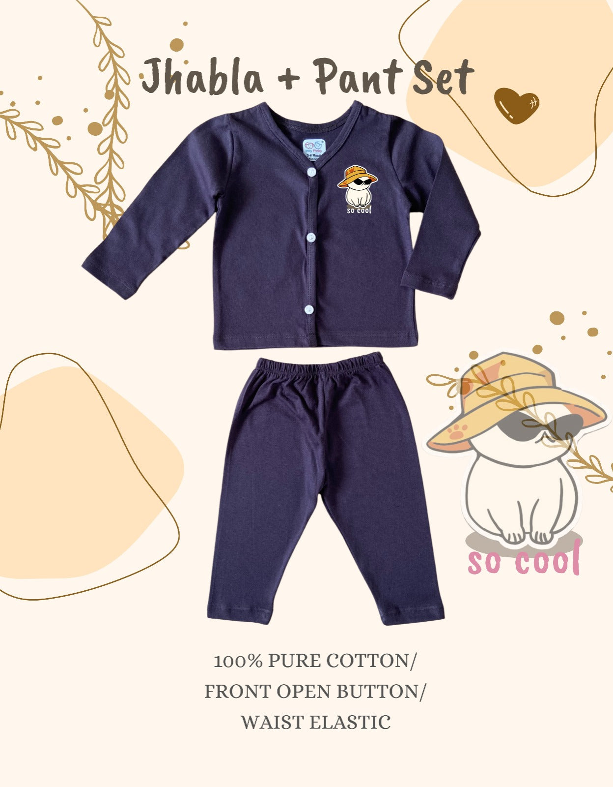 Unisex Printed Cotton Full Sleeve Jhabla + Pant Set IP12