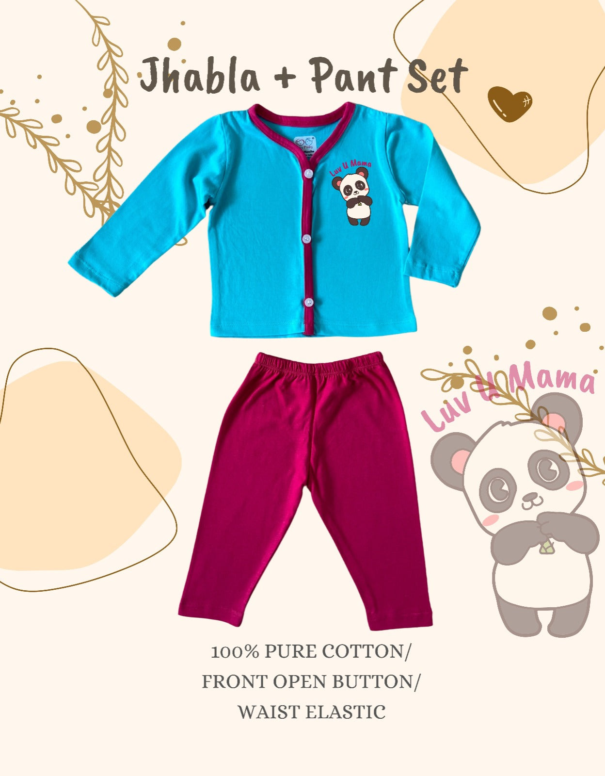 Unisex Printed Cotton Full Sleeve Jhabla + Pant Set IP12