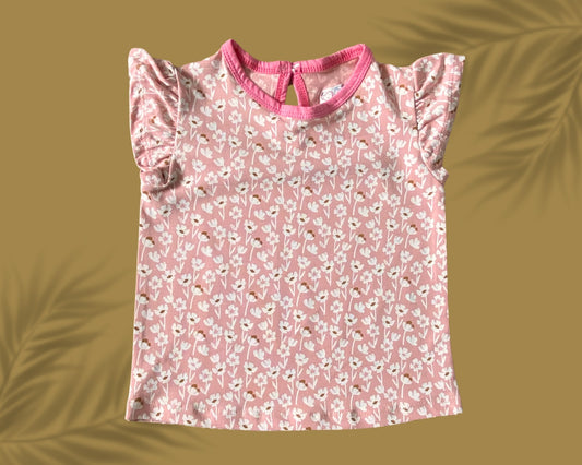 Girls Cotton Printed Frill Sleeve Top