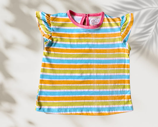 Girls Cotton Printed Frill Sleeve Top