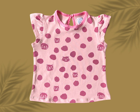 Girls Cotton Printed Frill Sleeve Top