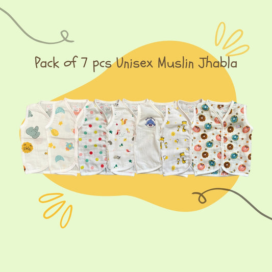Organic Cotton Muslin Unisex Button Jhabla Combo Pack of 7 pcs