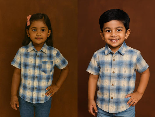 Unisex Kids Cotton Half Sleeve Woven Shirt IP15