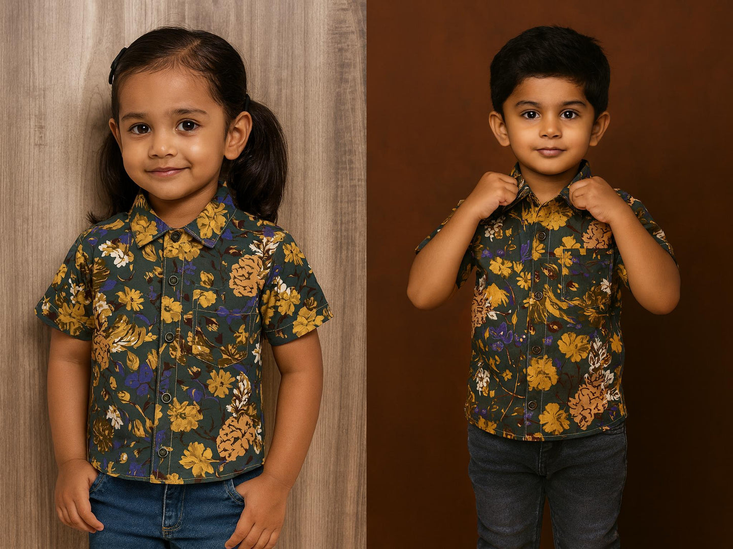 Unisex Kids Cotton Half Sleeve Woven Shirt IP15