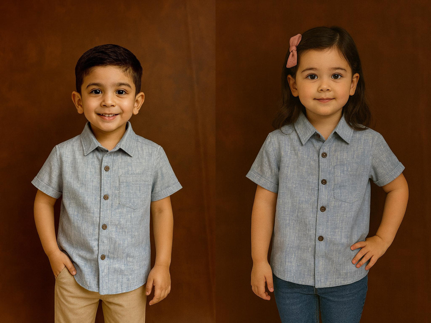 Unisex Kids Linen Cotton Half Sleeve Woven Shirt IP15