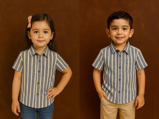 Unisex Kids Linen Cotton Half Sleeve Woven Shirt IP15