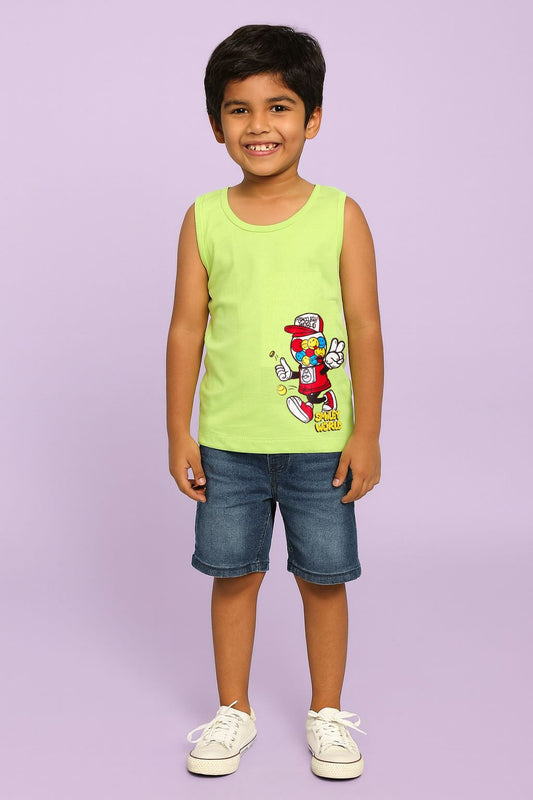 Boys Cotton Printed Sleeveless T-Shirt