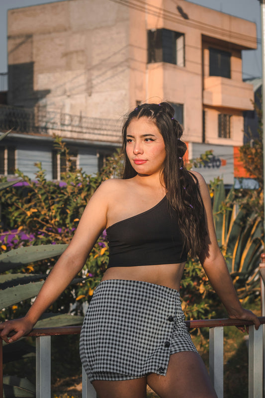 Asymmetric Ribbed One Shoulder Crop Top