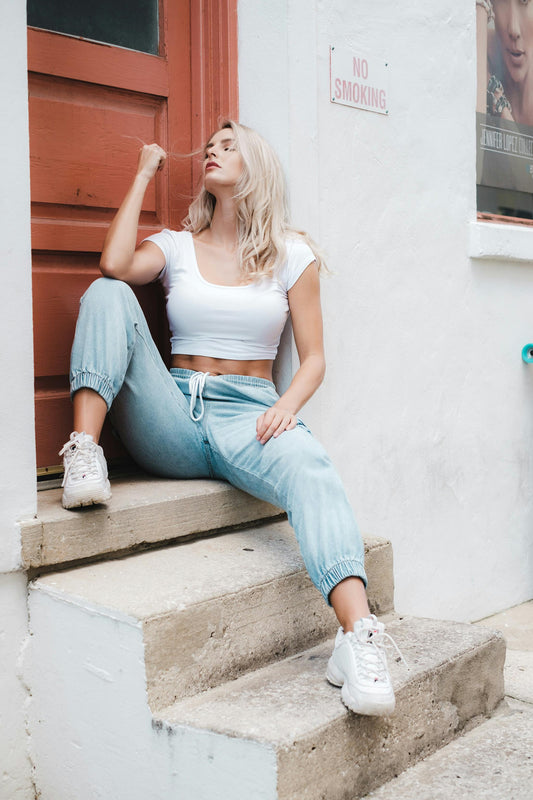 Square Neck Ribbed Mini Crop Top