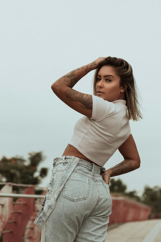 High Neck Lycra Short Sleeve Crop Top